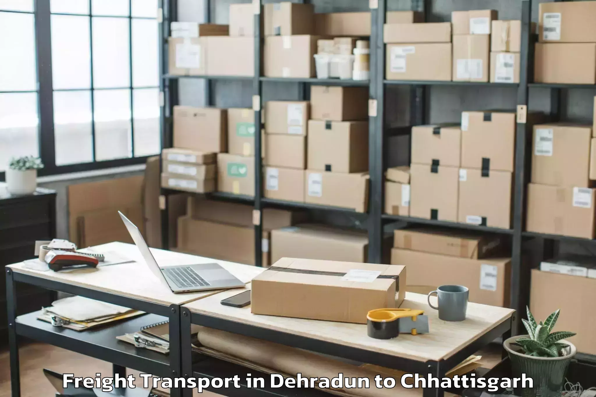 Trusted Dehradun to Pithora Freight Transport